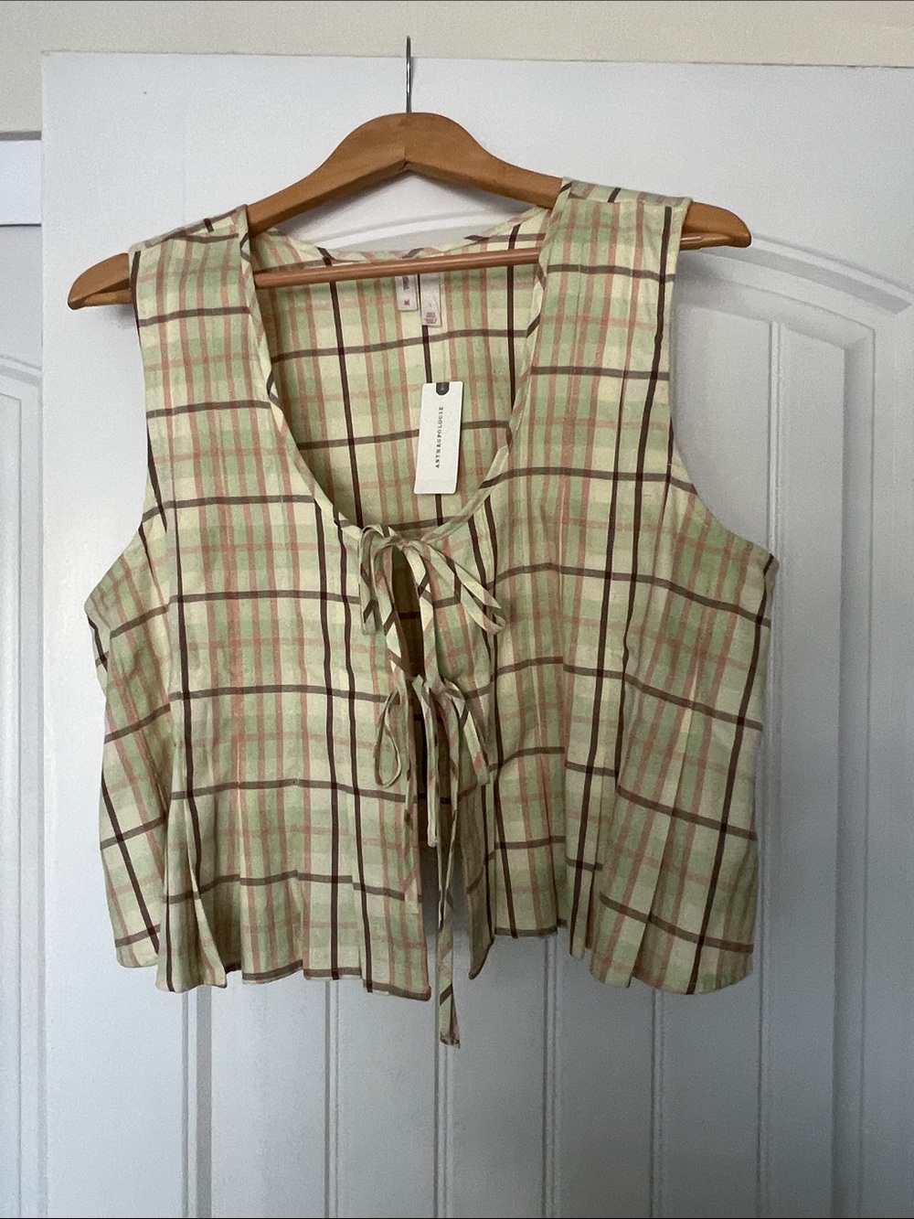 Tie-Front Plaid Tank Top - Light Green